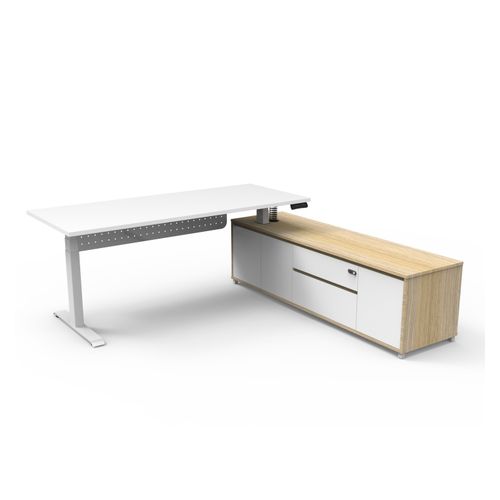 Halo Plus Executive Desk & Right Hand Side Cabinet & Modesty Panel - White Frame 1800x750mm Natural White Desktop
