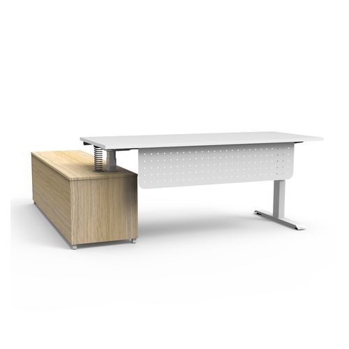 Halo Plus Executive Desk & Right Hand Side Cabinet & Modesty Panel - White Frame 1800x750mm Natural White Desktop