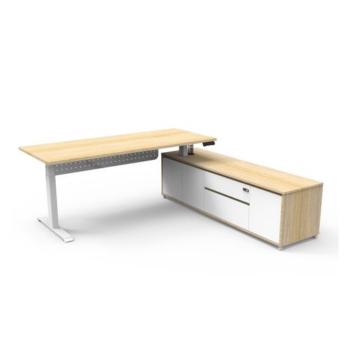Halo Plus Executive Desk & Right Hand Side Cabinet & Modesty Panel - White Frame 1800x750mm Natural Oak Desktop