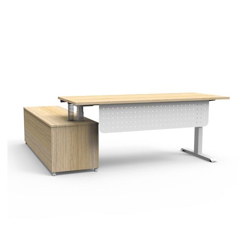 Halo Plus Executive Desk & Right Hand Side Cabinet & Modesty Panel - White Frame 1800x750mm Natural Oak Desktop