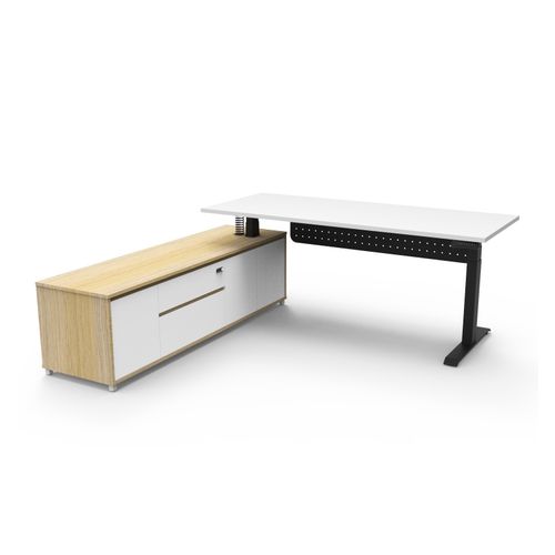 Halo Plus Executive Desk & Left Hand Side Cabinet & Modesty Panel - Black Frame 1800x900mm Natural White Desktop