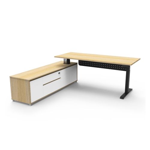 Halo Plus Executive Desk & Left Hand Side Cabinet & Modesty Panel - Black Frame 1800x900mm Natural Oak Desktop