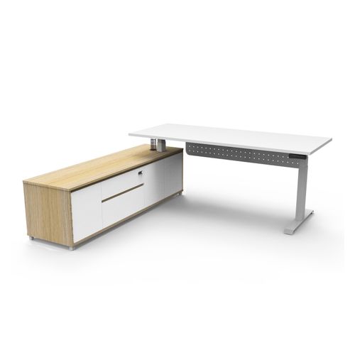 Halo Plus Executive Desk & Left Hand Side Cabinet & Modesty Panel - White Frame 1800x900mm Natural White Desktop
