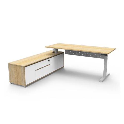 Halo Plus Executive Desk & Left Hand Side Cabinet & Modesty Panel - White Frame 1800x900mm Natural Oak Desktop