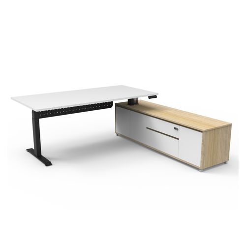 Halo Plus Executive Desk & Right Hand Side Cabinet & Modesty Panel - Black Frame 1800x900mm Natural White Desktop
