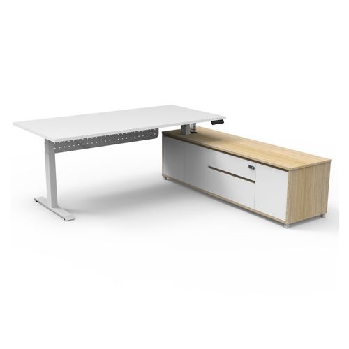 Halo Plus Executive Desk & Right Hand Side Cabinet & Modesty Panel - White Frame 1800x900mm Natural White Desktop