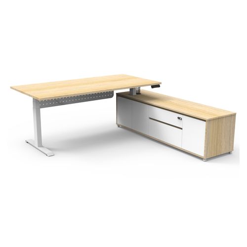 Halo Plus Executive Desk & Right Hand Side Cabinet & Modesty Panel - White Frame 1800x900mm Natural Oak Desktop