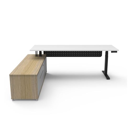 Halo Plus Executive Desk & Left Hand Side Cabinet & Modesty Panel - Black Frame 2100x750mm Natural White Desktop