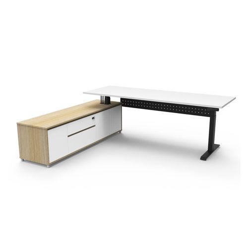 Halo Plus Executive Desk & Left Hand Side Cabinet & Modesty Panel - Black Frame 2100x750mm Natural White Desktop