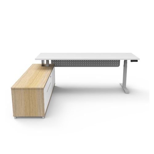 Halo Plus Executive Desk & Left Hand Side Cabinet & Modesty Panel - White Frame 2100x750mm Natural White Desktop