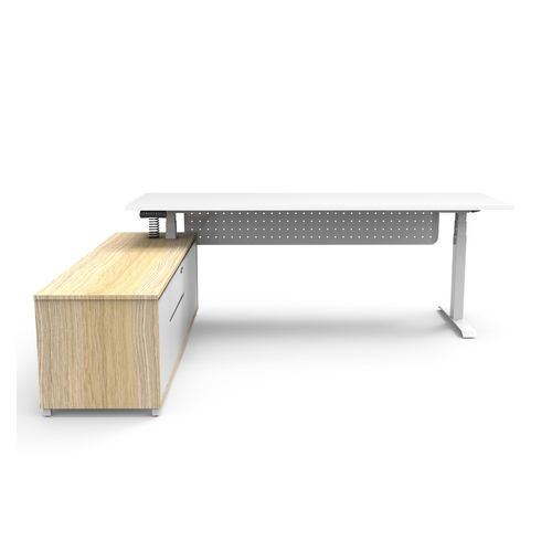 Halo Plus Executive Desk & Left Hand Side Cabinet & Modesty Panel - White Frame 2100x750mm Natural White Desktop