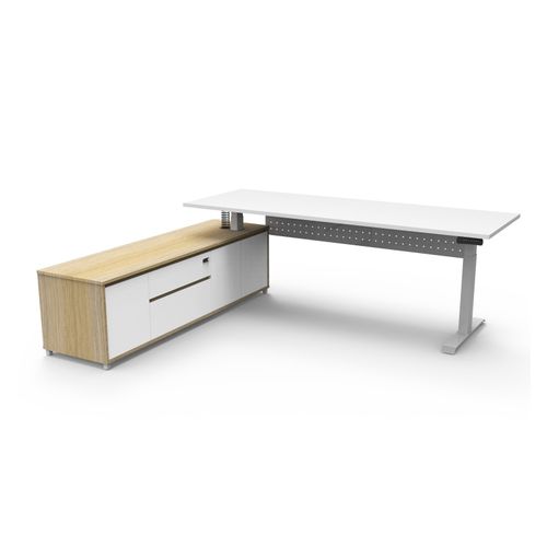 Halo Plus Executive Desk & Left Hand Side Cabinet & Modesty Panel - White Frame 2100x750mm Natural White Desktop