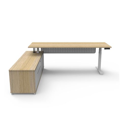 Halo Plus Executive Desk & Left Hand Side Cabinet & Modesty Panel - White Frame 2100x750mm Natural Oak Desktop