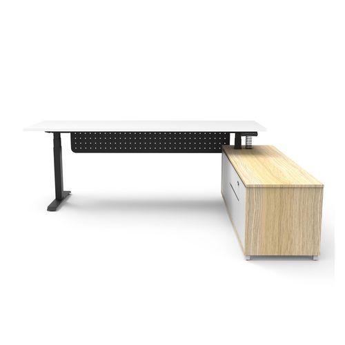 Halo Plus Executive Desk & Right Hand Side Cabinet & Modesty Panel - Black Frame 2100x750mm Natural White Desktop