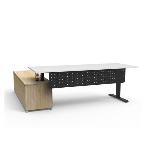 Halo Plus Executive Desk & Right Hand Side Cabinet & Modesty Panel - Black Frame 2100x750mm Natural White Desktop