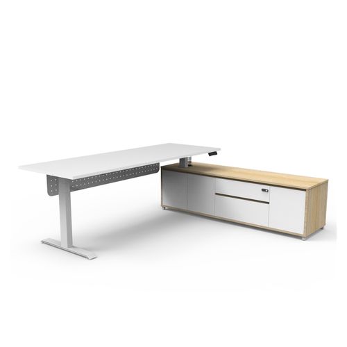 Halo Plus Executive Desk & Right Hand Side Cabinet & Modesty Panel - White Frame 2100x750mm Natural White Desktop