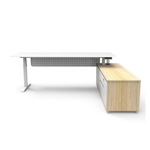 Halo Plus Executive Desk & Right Hand Side Cabinet & Modesty Panel - White Frame 2100x750mm Natural White Desktop