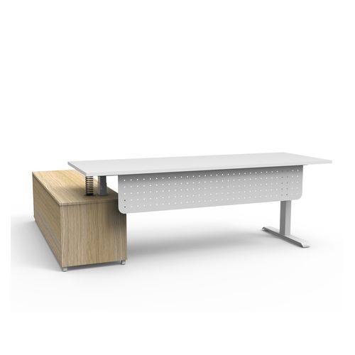 Halo Plus Executive Desk & Right Hand Side Cabinet & Modesty Panel - White Frame 2100x750mm Natural White Desktop