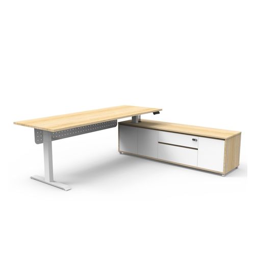 Halo Plus Executive Desk & Right Hand Side Cabinet & Modesty Panel - White Frame 2100x750mm Natural Oak Desktop