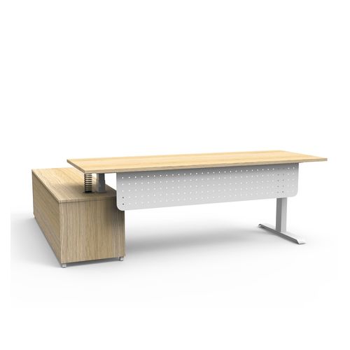 Halo Plus Executive Desk & Right Hand Side Cabinet & Modesty Panel - White Frame 2100x750mm Natural Oak Desktop