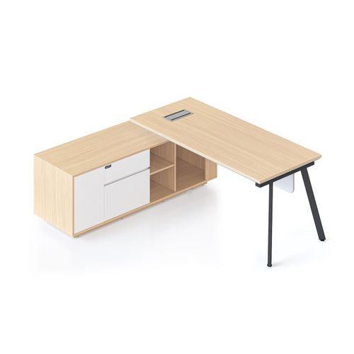 Casa Executive Desk & Left Hand Side Cabinet Eternity Leg - Desktop 1800x800mm Black Frame Natural Oak Top