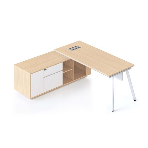 Casa Executive Desk & Left Hand Side Cabinet Eternity Leg - Desktop 1800x800mm White Frame Natural Oak Top