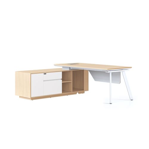 Casa Executive Desk & Left Hand Side Cabinet Eternity Leg - Desktop 1800x800mm White Frame Natural Oak Top
