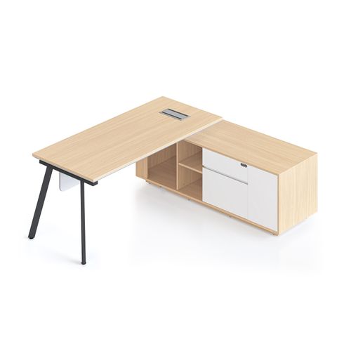 Casa Executive Desk & Right Hand Side Cabinet Eternity Leg - Desktop 1800x800mm Black Frame Natural Oak Top