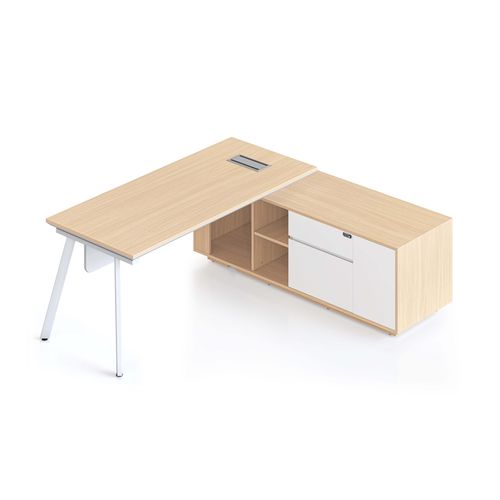 Casa Executive Desk & Right Hand Side Cabinet Eternity Leg - Desktop 1800x800mm White Frame Natural Oak Top