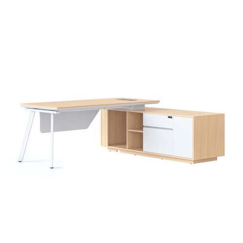 Casa Executive Desk & Right Hand Side Cabinet Eternity Leg - Desktop 1800x800mm White Frame Natural Oak Top