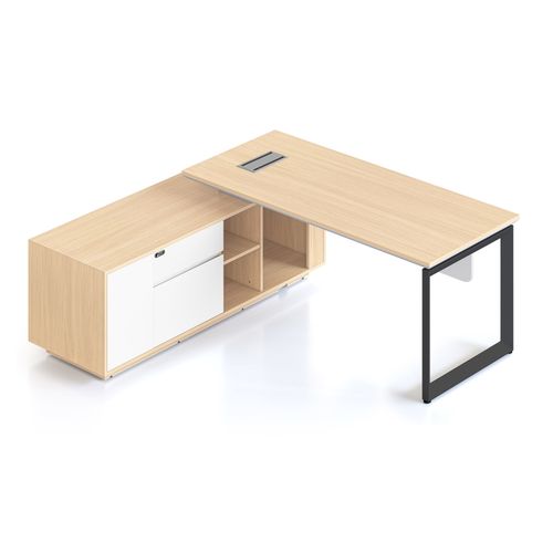 Casa Executive Desk & Left Hand Side Cabinet Loop Leg - Desktop 1800x800mm Black Frame Natural Oak Top