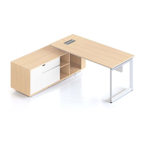 Casa Executive Desk & Left Hand Side Cabinet Loop Leg - Desktop 1800x800mm White Frame Natural Oak Top