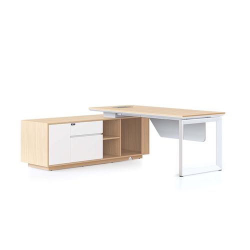 Casa Executive Desk & Left Hand Side Cabinet Loop Leg - Desktop 1800x800mm White Frame Natural Oak Top