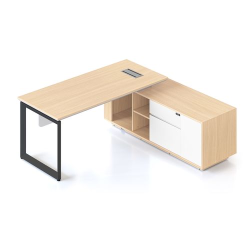 Casa Executive Desk & Right Hand Side Cabinet Loop Leg - Desktop 1800x800mm Black Frame Natural Oak Top