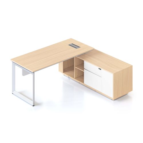 Casa Executive Desk & Right Hand Side Cabinet Loop Leg - Desktop 1800x800mm White Frame Natural Oak Top