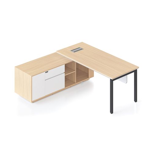Casa Executive Desk & Left Hand Side Cabinet Profile Leg - Desktop 1800x800mm Black Frame Natural Oak Top
