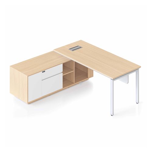 Casa Executive Desk & Left Hand Side Cabinet Profile Leg - Desktop 1800x800mm White Frame Natural Oak Top
