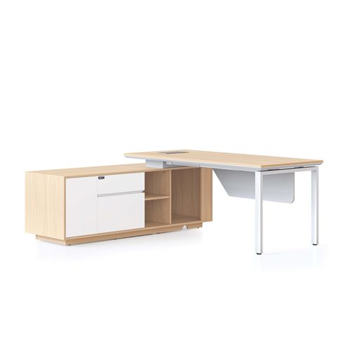 Casa Executive Desk & Left Hand Side Cabinet Profile Leg - Desktop 1800x800mm White Frame Natural Oak Top