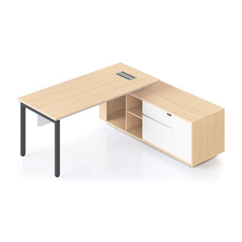 Casa Executive Desk & Right Hand Side Cabinet Profile Leg - Desktop 1800x800mm Black Frame Natural Oak Top