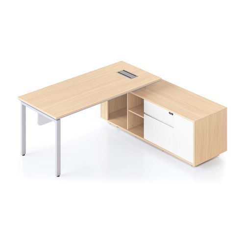 Casa Executive Desk & Right Hand Side Cabinet Profile Leg - Desktop 1800x800mm White Frame Natural Oak Top