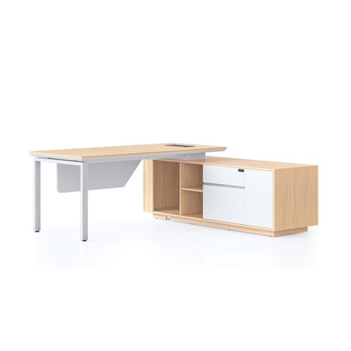 Casa Executive Desk & Right Hand Side Cabinet Profile Leg - Desktop 1800x800mm White Frame Natural Oak Top