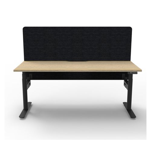 Rapid Halo Plus Height Adjustable Desk with Black Eco Screen 1200mm Black Frame Natural Oak Scallop Top