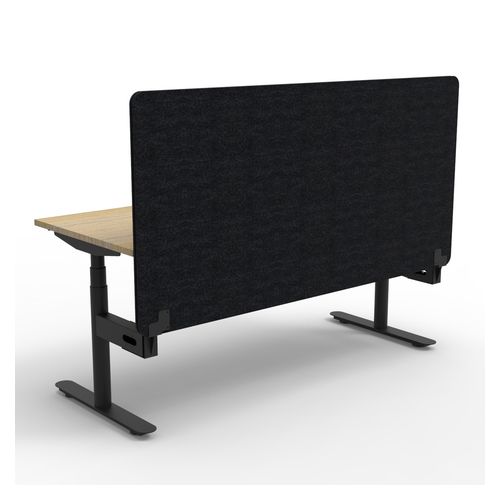 Rapid Halo Plus Height Adjustable Desk with Black Eco Screen 1200mm Black Frame Natural Oak Scallop Top