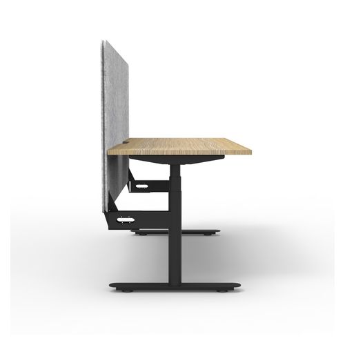 Rapid Halo Plus Height Adjustable Desk with Grey Eco Screen 1200mm Black Frame Natural Oak Scallop Top