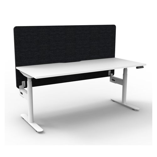 Rapid Halo Plus Height Adjustable Desk with Black Eco Screen 1200mm White Frame Natural White Scallop Top