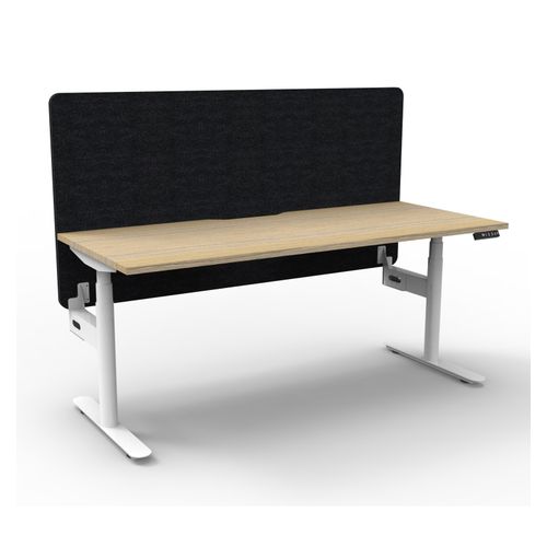 Rapid Halo Plus Height Adjustable Desk with Black Eco Screen 1200mm White Frame Natural Oak Scallop Top