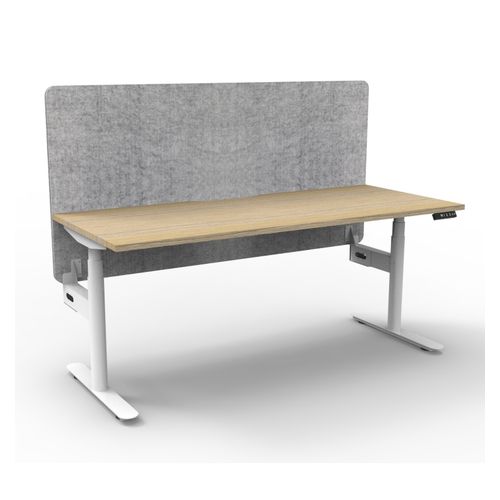 Rapid Halo Plus Height Adjustable Desk with Grey Eco Screen 1200mm White Frame Natural Oak Scallop Top