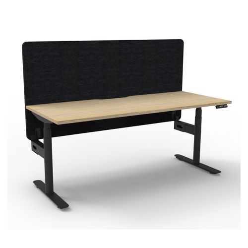 Rapid Halo Plus Height Adjustable Desk with Black Eco Screen 1500mm Black Frame Natural Oak Scallop Top