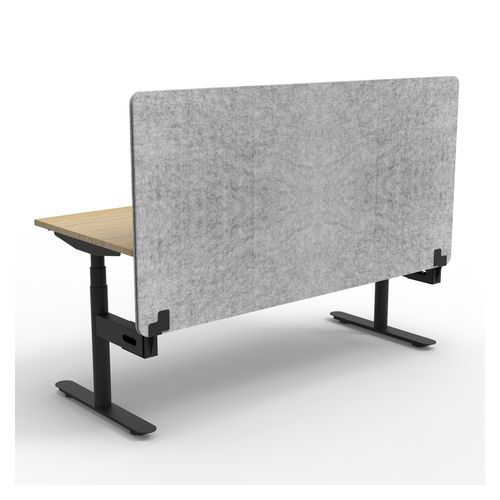 Rapid Halo Plus Height Adjustable Desk with Grey Eco Screen 1500mm Black Frame Natural Oak Scallop Top
