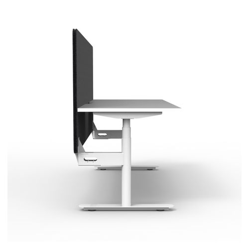Rapid Halo Plus Height Adjustable Desk with Black Eco Screen 1500mm White Frame Natural White Scallop Top